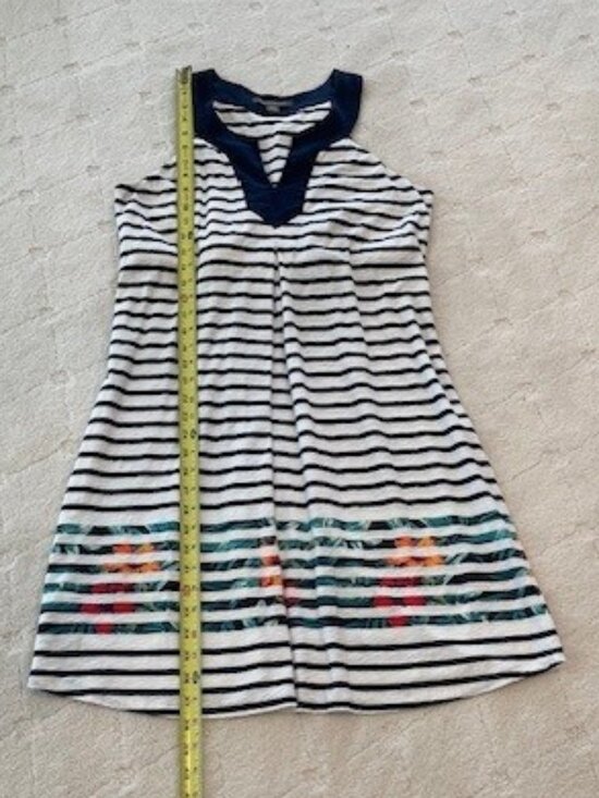 TOMMY BAHAMA Sleeveless Blue White Striped w/Tropical Print Cotton Dress MEDIUM - Picture 12 of 14